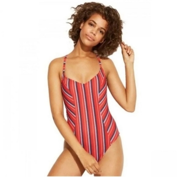 Kona Sol Red & Blue Striped One Piece Swimsuit Size Large - Picture 1 of 11